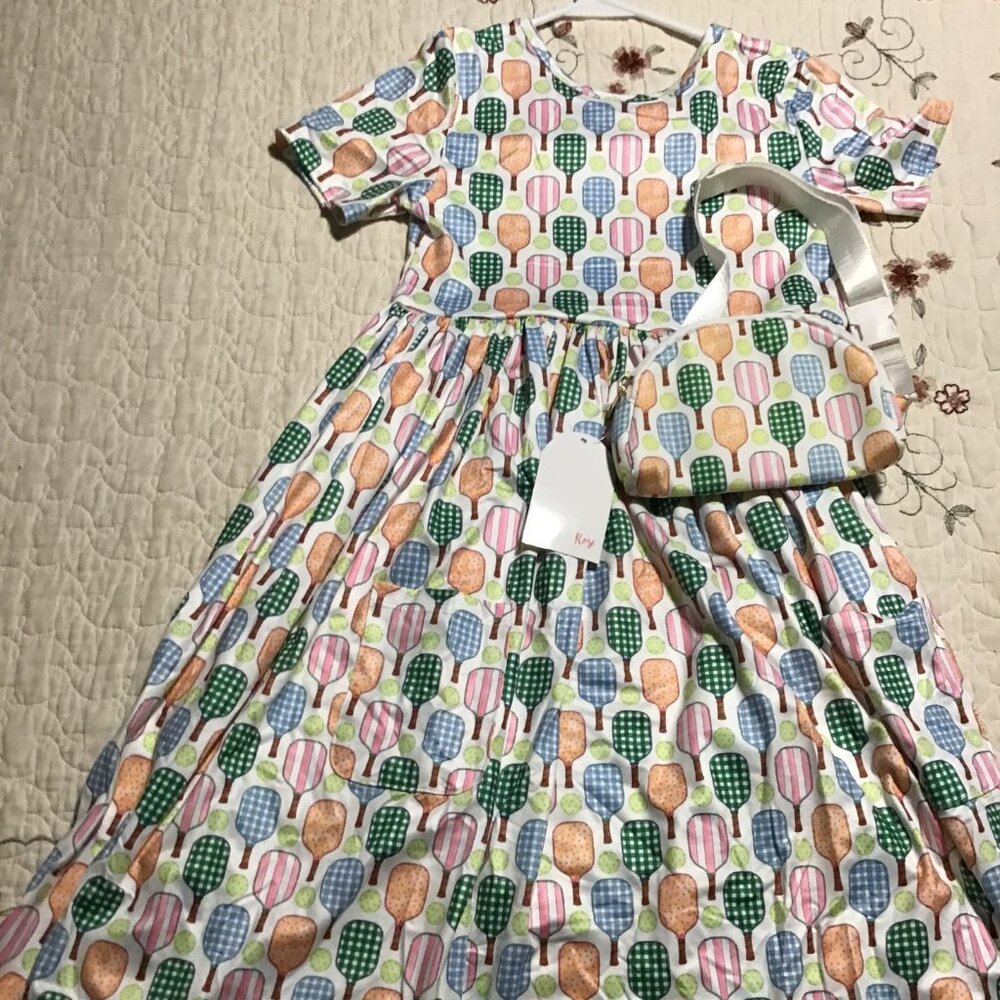 New Mila and Rose Pickle Ball Twirl Dress with Matching Crossbody Bag--Size 9-10